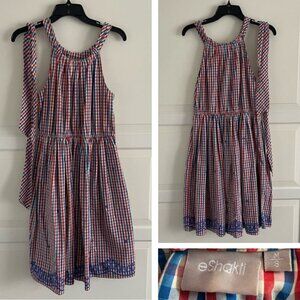 Eshakti Red Blue Gingham Embroidered Patriotic American Dress 20895